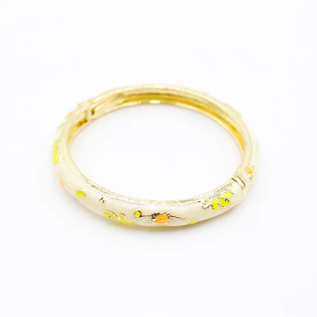 Bracelet jonc en émail coloré motif floral – Fermeture aimantée