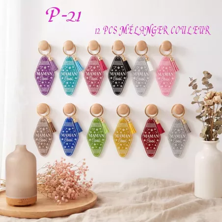 Pack de 12 porte-clés messages assortis – Couleurs mélangées