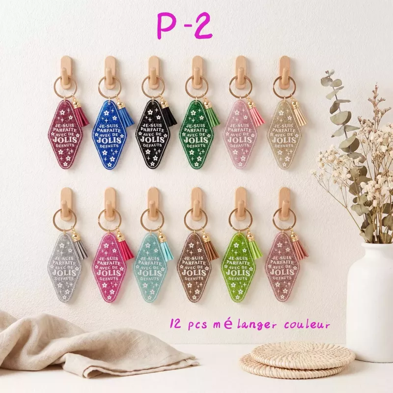 Pack de 12 porte-clés messages assortis – Couleurs mélangées
