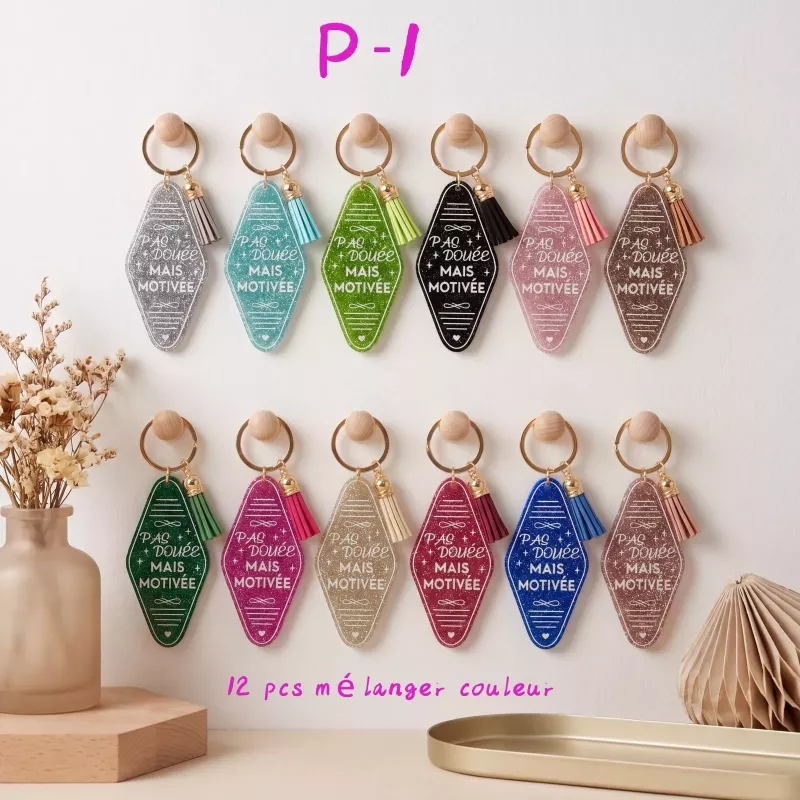 Pack de 12 porte-clés messages assortis – Couleurs mélangées