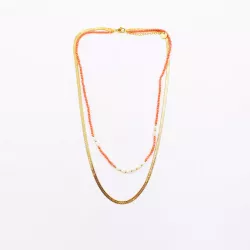 Collier 2 rangs acier doré, cristaux et perles d’eau douce