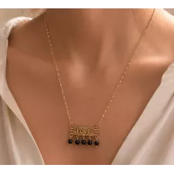 Collier LOVE en acier inoxydable doré – Perles pendantes élégantes