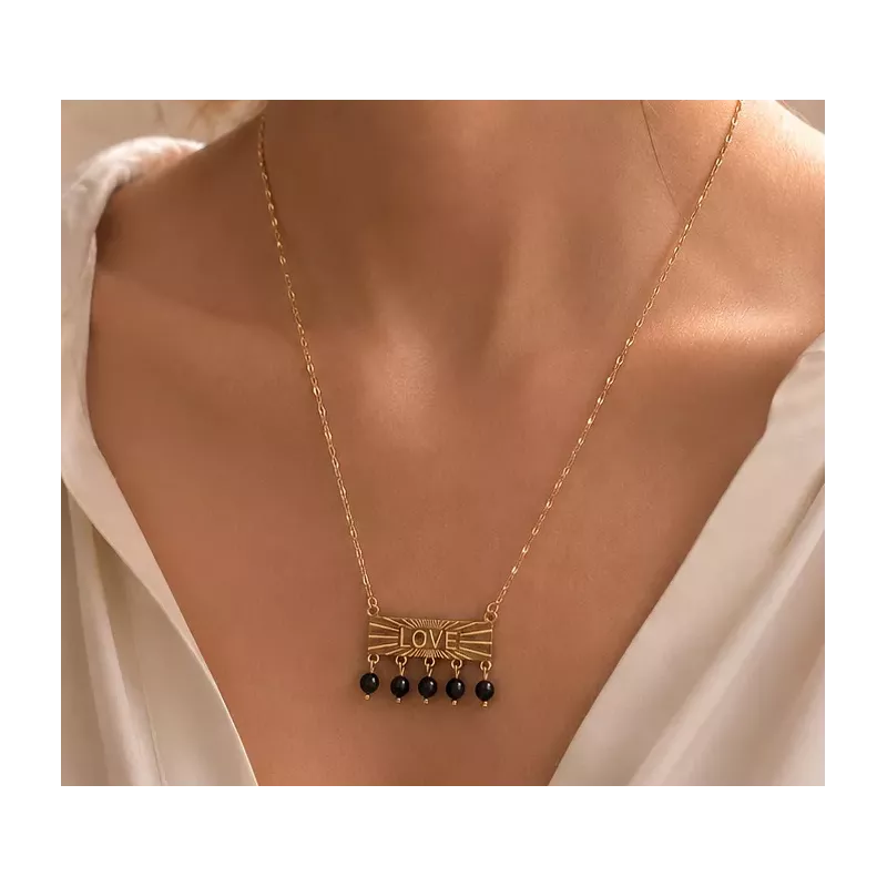 Collier LOVE en acier inoxydable doré – Perles pendantes élégantes