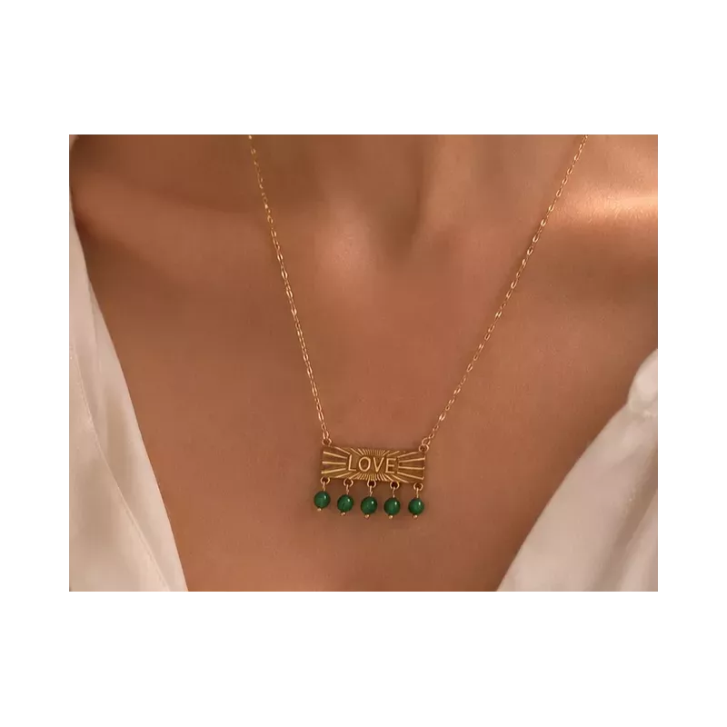 Collier LOVE en acier inoxydable doré – Perles pendantes élégantes