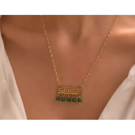 Collier LOVE en acier inoxydable doré – Perles pendantes élégantes