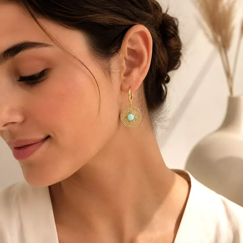 Boucles d’oreilles rondes dorées en acier inoxydable