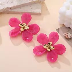 Grosses boucles d’oreilles fleur en résine et acier doré