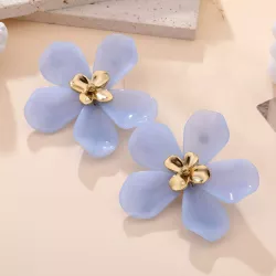 Grosses boucles d’oreilles fleur en résine et acier doré