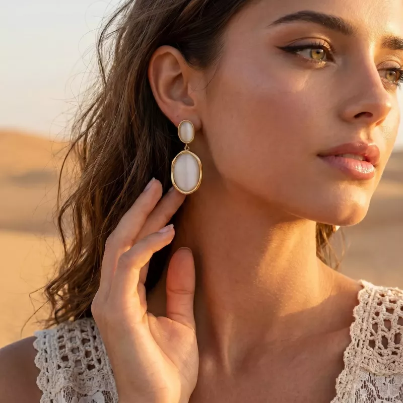 Boucles d’oreilles ovales nacrées et acier doré