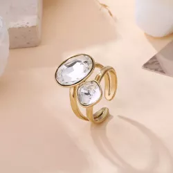 Bague ajustable en acier doré et cristaux