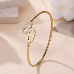 Jonc luxe en acier inoxydable doré et strass