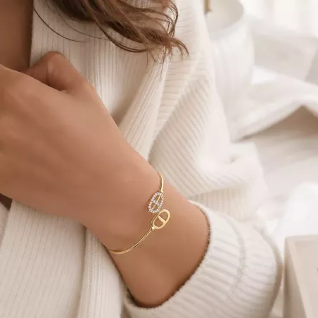 Jonc luxe en acier inoxydable doré et strass