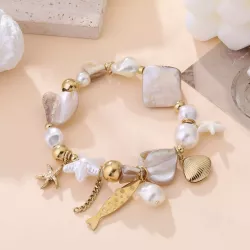 Bracelet breloques esprit marin doré et nacré
