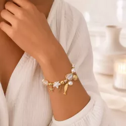 Bracelet breloques esprit marin doré et nacré