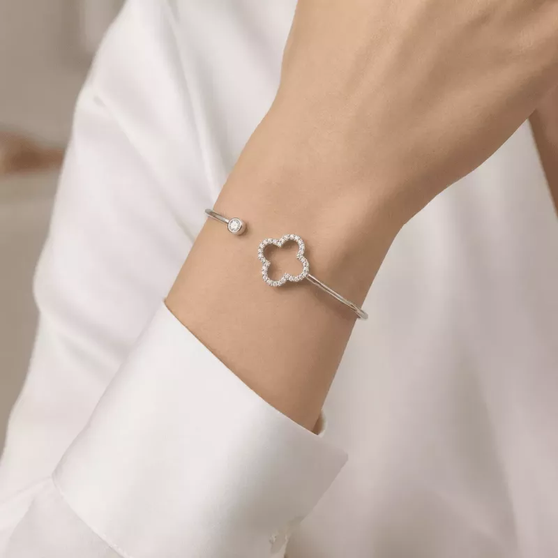 Jonc doré trèfle luxe avec strass