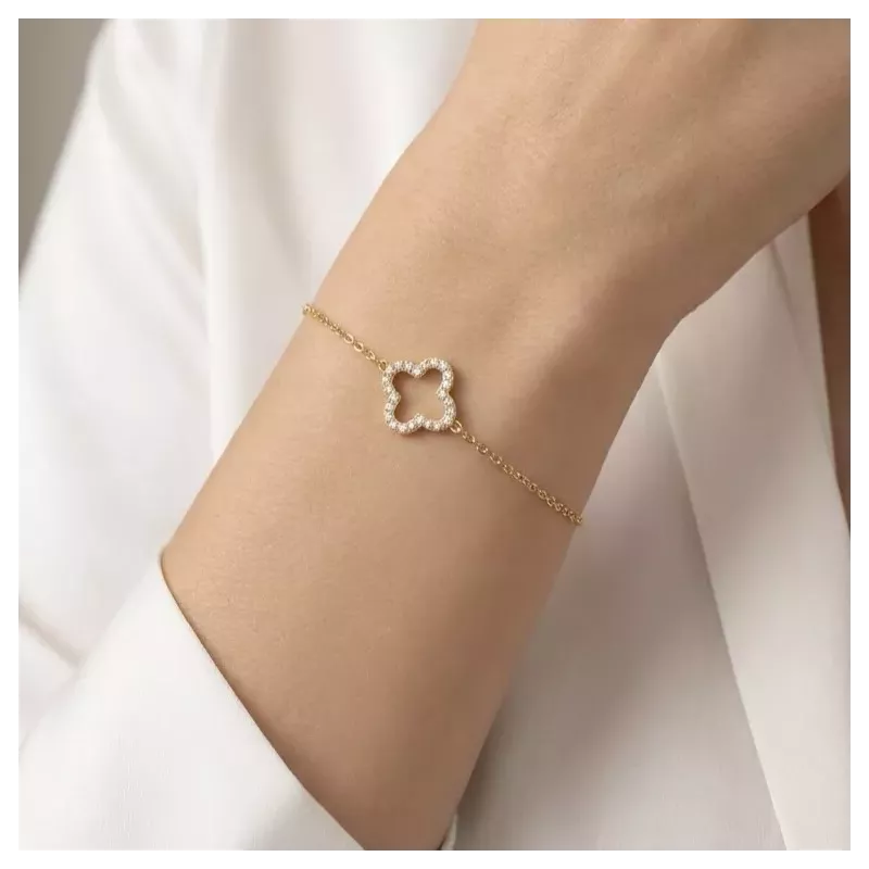 Bracelet trèfle avec strass motif luxe