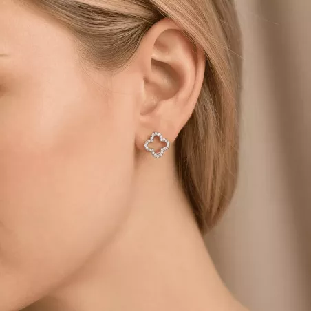 Boucles d’oreilles trèfle avec strass acier
