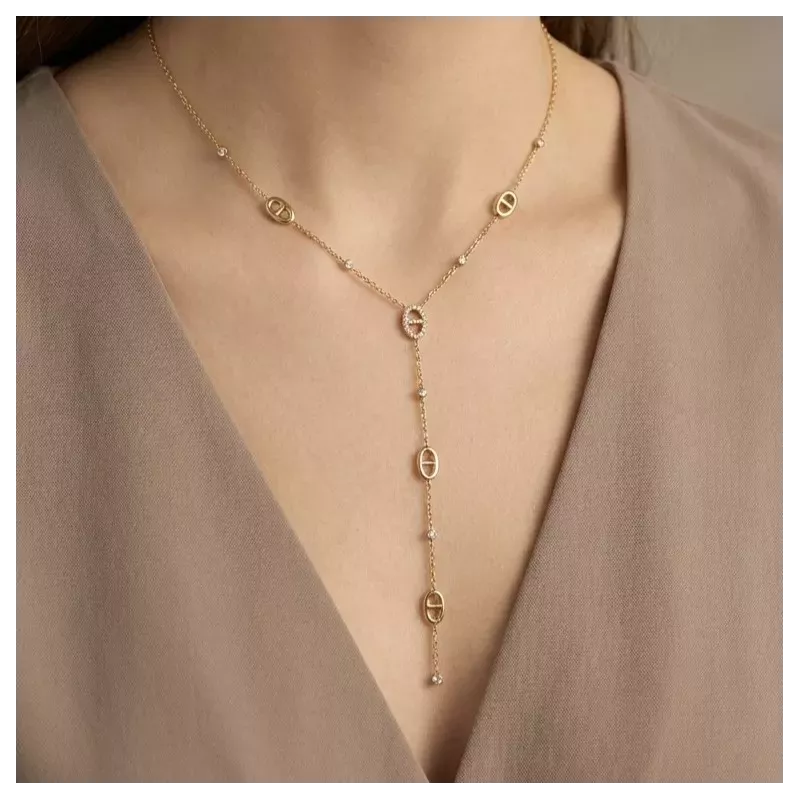 Collier Y luxe avec strass