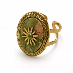 Bague Soleil en Acier Inoxydable – Cabochon Pierre Naturelle