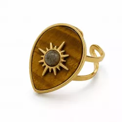 Bague Œil de Tigre Ajustable Acier Inoxydable Doré