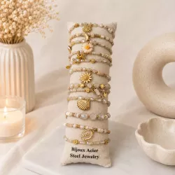 Pack de 12 bracelets cristal de verre et acier - nude