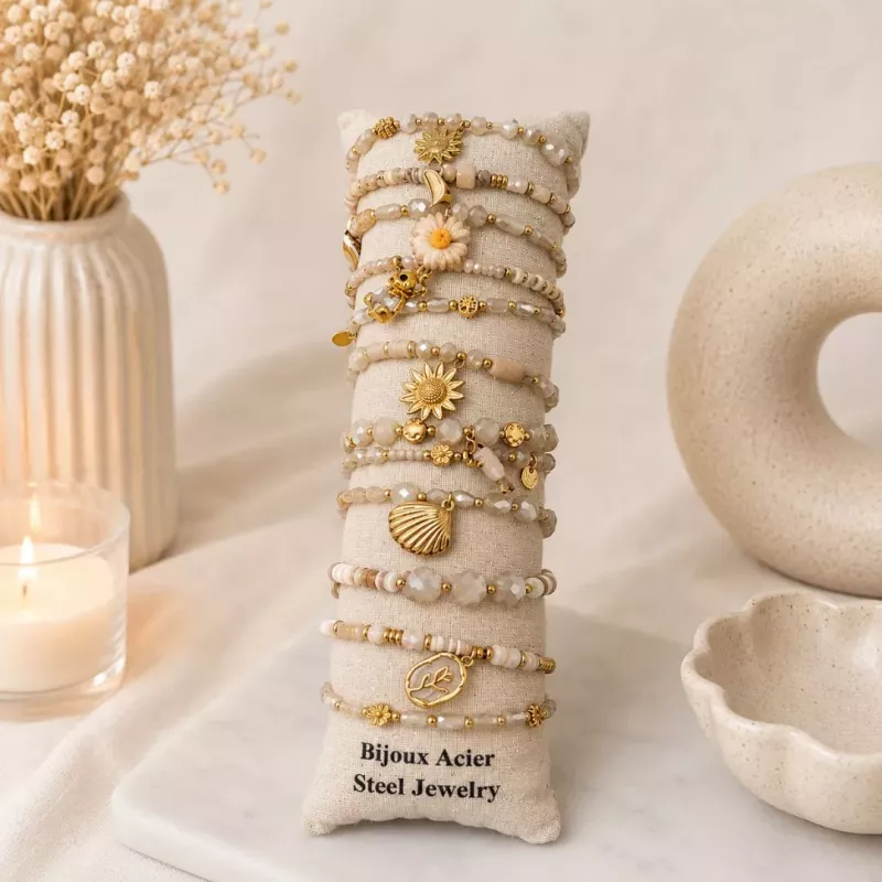 Pack de 12 bracelets cristal de verre et acier - nude