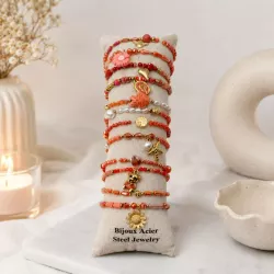 Pack de 12 bracelets cristal de verre et acier - orange