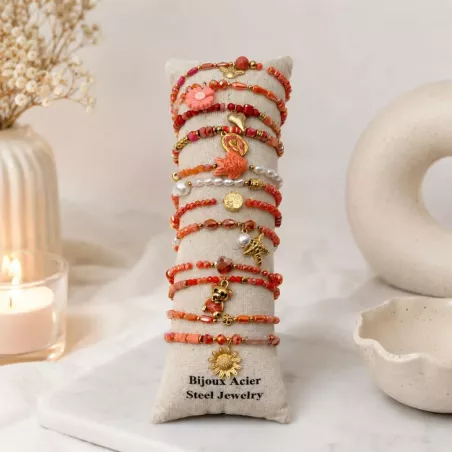 Pack de 12 bracelets cristal de verre et acier - orange