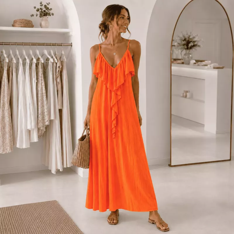 Robe longue fluide à volants taille unique