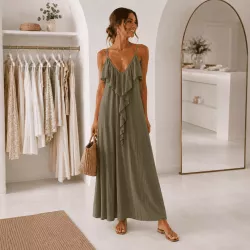 Robe longue fluide à volants taille unique