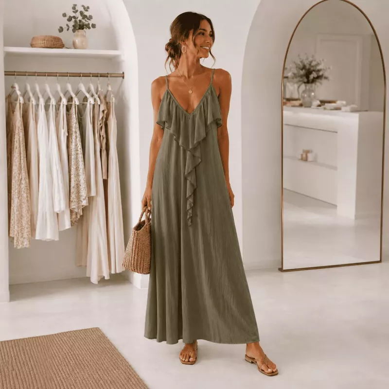 Robe longue fluide à volants taille unique