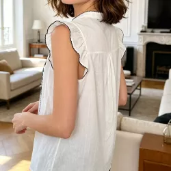 Pack 3 Chemises Femme 100% Coton Brodées Fleur – Blanc, Rose ou Jaune Pâle