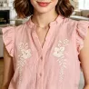 Pack 3 Chemises Femme 100% Coton Brodées Fleur – Blanc, Rose ou Jaune Pâle