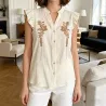 Pack 3 Chemises Femme 100% Coton Brodées Fleur – Blanc, Rose ou Jaune Pâle