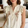 Pack 3 Chemises Femme 100% Coton Brodées Fleur – Blanc, Rose ou Jaune Pâle