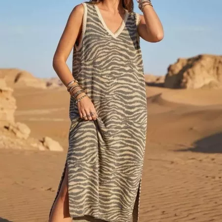 Robe Longue Femme Imprimée Léopard ou Zèbre Lurex | Taille Unique