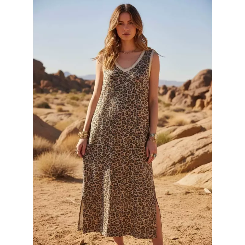 Robe Longue Femme Imprimée Léopard ou Zèbre Lurex | Taille Unique