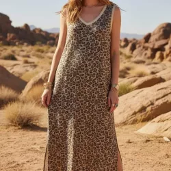 Robe Longue Femme Imprimée Léopard ou Zèbre Lurex | Taille Unique