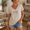 T-shirt Femme Col V Ananas Pastel | Coton Stretch