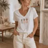 T-shirt Femme Col V Ananas Pastel | Coton Stretch