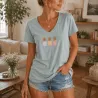 T-shirt Femme Col V Ananas Pastel | Coton Stretch
