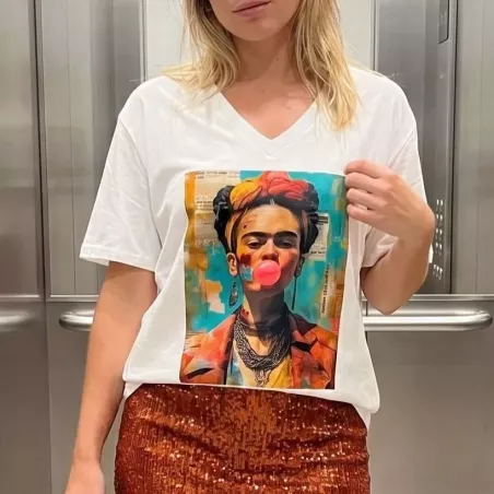 T-shirt Femme Imprimé Art Pop Made in Italy | Col V