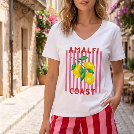 T-shirt Femme Amalfi Coast Made in Italy | Col V Coton Stretch