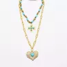 Collier Double Tour Acier Inoxydable Doré et Turquoise