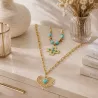 Collier Double Tour Acier Inoxydable Doré et Turquoise
