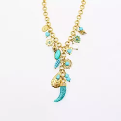 Collier Bohème Charms Turquoise Acier Inoxydable Doré