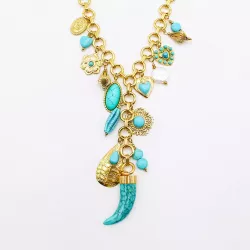Collier Bohème Charms Turquoise Acier Inoxydable Doré