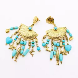 Boucles d'Oreilles Bohème Marine Turquoise Acier Inoxydable