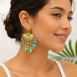 Boucles d'Oreilles Bohème Marine Turquoise Acier Inoxydable