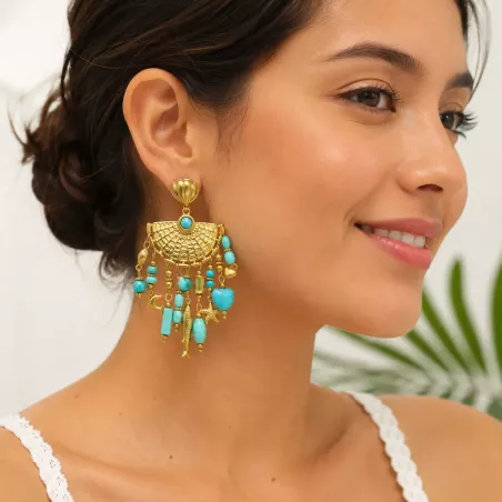 Boucles d'Oreilles Bohème Marine Turquoise Acier Inoxydable